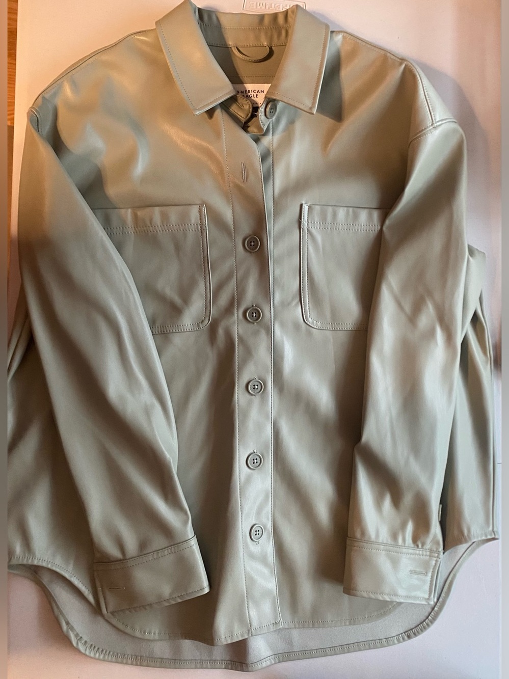 AE Oversized Vegan Leather Y2K oversized Shacket pale sage green